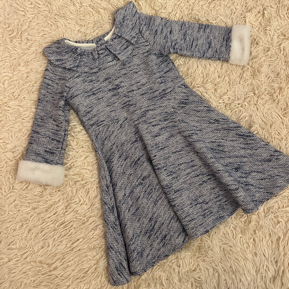 Toddler Girls Blue and White Dress, Size: 5.